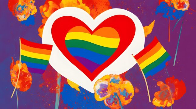 Colorful heart with rainbow flags represents pride celebration in a vibrant artistic display of love and inclusivity - Powered by Adobe