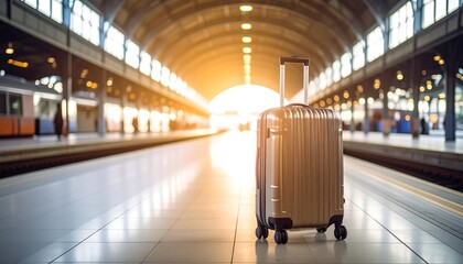 Luggage at train station, sunlight