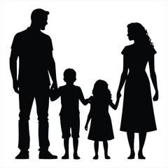 Black Silhouette Vector Illustration of Mother, Father, Son, and Daughter Bonding as a Family