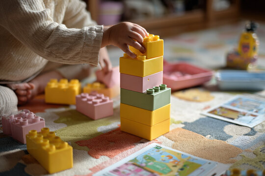 vibrant and colorful collection of childrens building blocks designed to enhance fine motor skills