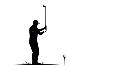 Silhouette of golfer preparing swing on course