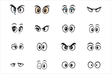 Cartoon eyes set. Vector collection of comic character eye expressions showing various emotions like happy, sad, and angry