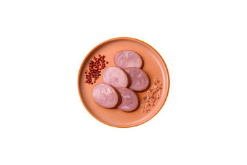 Sliced ham, meat, pork or turkey sausage for sandwiches. Ham slices, food