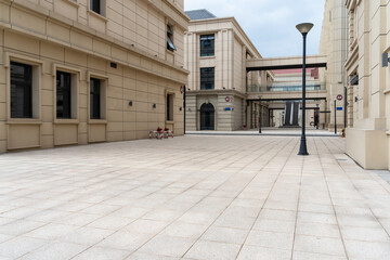 empty road with traditional buildings