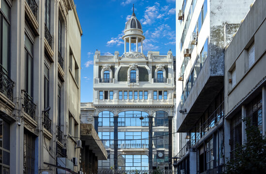Uruguay, Montevideo streets and architecture in historic city center famous tourist attraction.