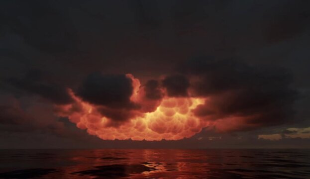 Apocalyptic Nuclear Explosion Over Ocean at Sunset Stunning Digital Art Scene