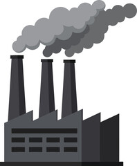 Industrial Factory with Smokestacks and Gray Smoke Emission.