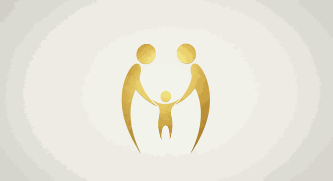 Golden family silhouette: heartwarming abstract symbol of unity and love