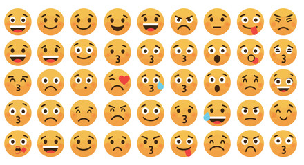 Diverse emoji faces collection displaying various human emotions