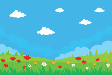 Beautiful blue sky with cloud and green field 
