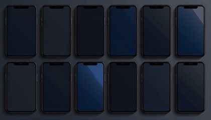 Many dark phones in rows