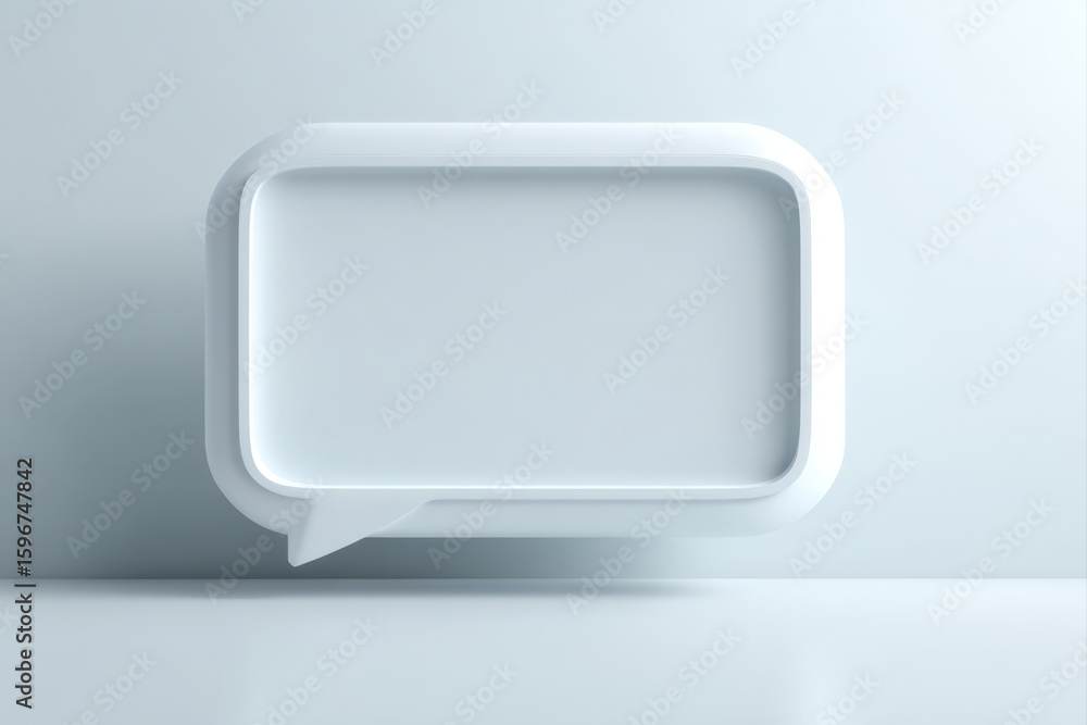 Poster light grey 3d rectangular chat bubble with curved corners on white background