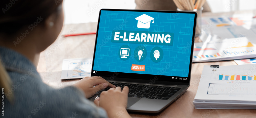 Poster e-learning website with brisk sofware for student to study online on the internet network