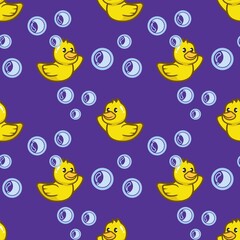 Obraz premium seamless pattern with yellow duck in the bubbles and with a plain background.