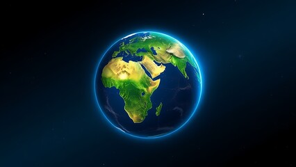 Earth globe floating in space, lush green continents glowing with an atmospheric effect.