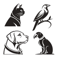 Minimalist noir animal icons in black white and gray