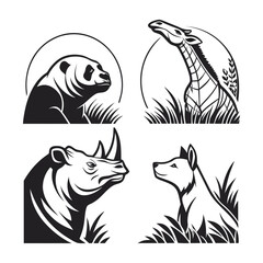 Minimalist noir animal icons in black white and gray