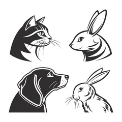 Monochromatic animal icons with minimalist lines in noir style