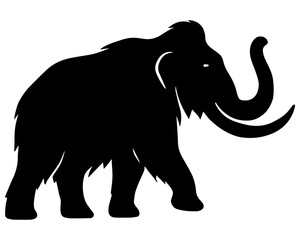 Obraz premium Trunk upward woolly mammoth silhouette badge black simple vector graphic