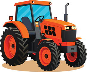 Obraz premium Orange Tractor Farm Vehicle Agriculture Machinery Powerful Engine