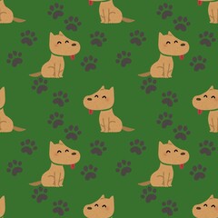 seamless pattern with dogs and paws in a plain color background