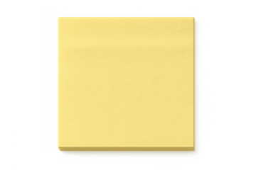 Single yellow sticky note isolated on transparent background, creating a simple yet effective visual for reminders and messages