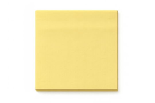 Single yellow sticky note isolated on transparent background, creating a simple yet effective visual for reminders and messages