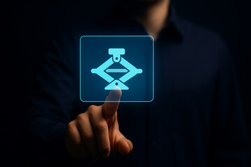 Professional Hand Touching Digital Car Jack Icon Interface for Auto Service, Repair Technology, Innovation, and Modern Automotive Solutions