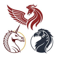Collection of stylized fantasy creature icons in a clean modern vector style