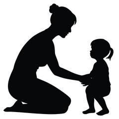 Mother and child bonding black silhouette baby family