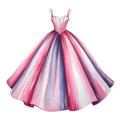 Elegant Pink and Purple Watercolor Dress Illustration on Transparent Background for Creative Projects and Designs