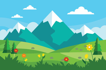 Fototapeta premium Serene Mountain Landscape Vibrant Green Valley with Snow-Capped Peaks
