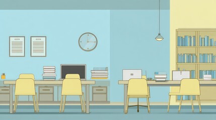 Interior illustration of a modern office space.