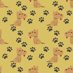 seamless pattern with dogs and paws in a plain color background