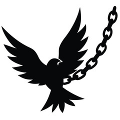 Obraz premium Black bird breaking chain silhouette freedom