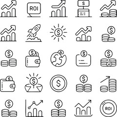 Fototapeta premium Business and finance vector icon set: web, mail, phone, and social media communication symbols for modern website design
