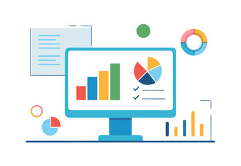 Fototapeta premium data analysis graphs chart on the screen flat vector elements illustration modern business report