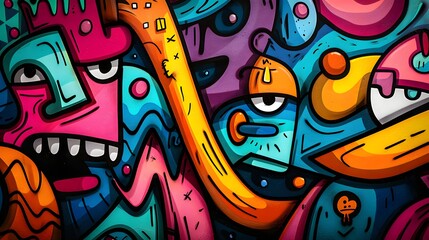 Obraz premium Colorful Cartoon Graffiti Art Mural