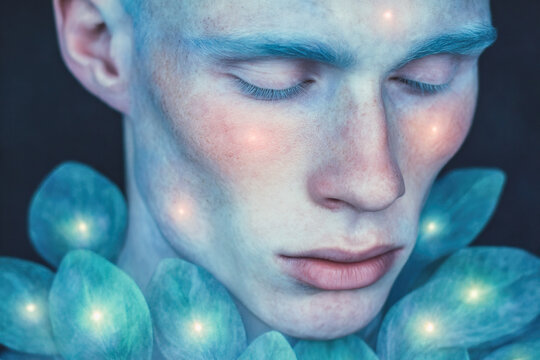Enchanting winter portrait with glowing elements