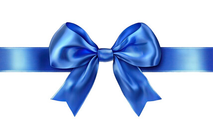 Elegant blue satin ribbon tied in decorative bow on white background
