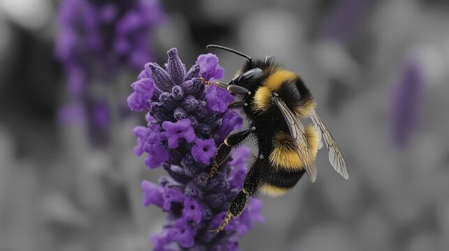 A bee is sitting on a purple flower - Powered by Adobe