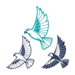 Abstract geometric bird icons with gradient fills