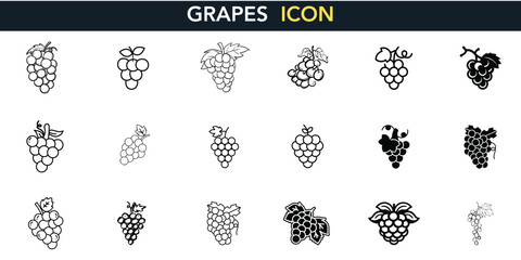Grapes Icon Vector Collection Wine Fruit Vineyard Symbol Organic Harvest Agriculture Natural Food Healthy Illustration Design Logo Business Brand Menu Restaurant Beverage Set Pack