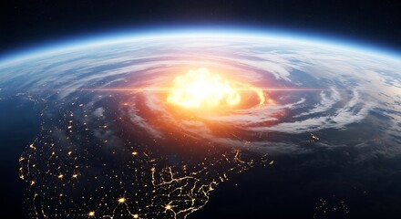 Fiery cosmic phenomenon swirling above earth