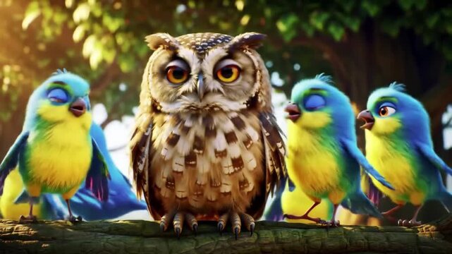 A wise old owl tries to meditate in peace