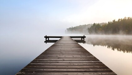 Fototapeta premium Misty lake dock at dawn
