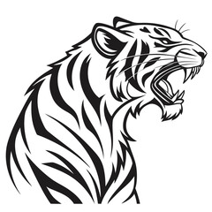 Vector art of a fierce tiger roars, isolated on white background, showing its power