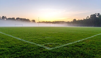 Misty morning soccer field