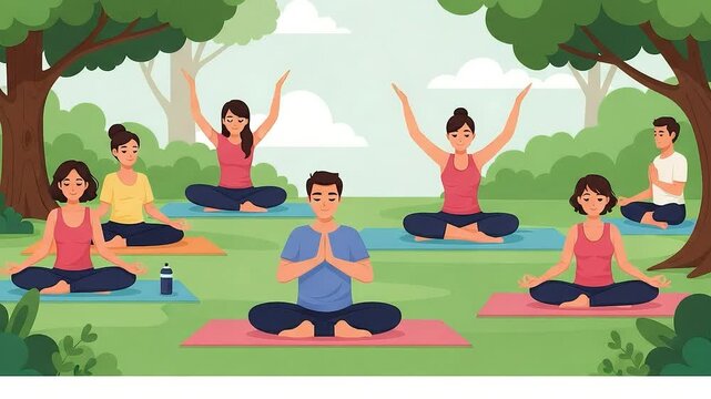 Group of People Practicing Yoga Outdoors
