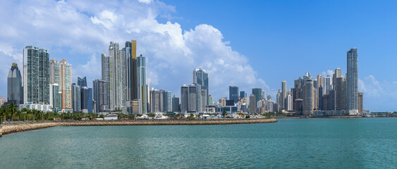 Panoramic view of skyline of Panama City downtown and financial center.